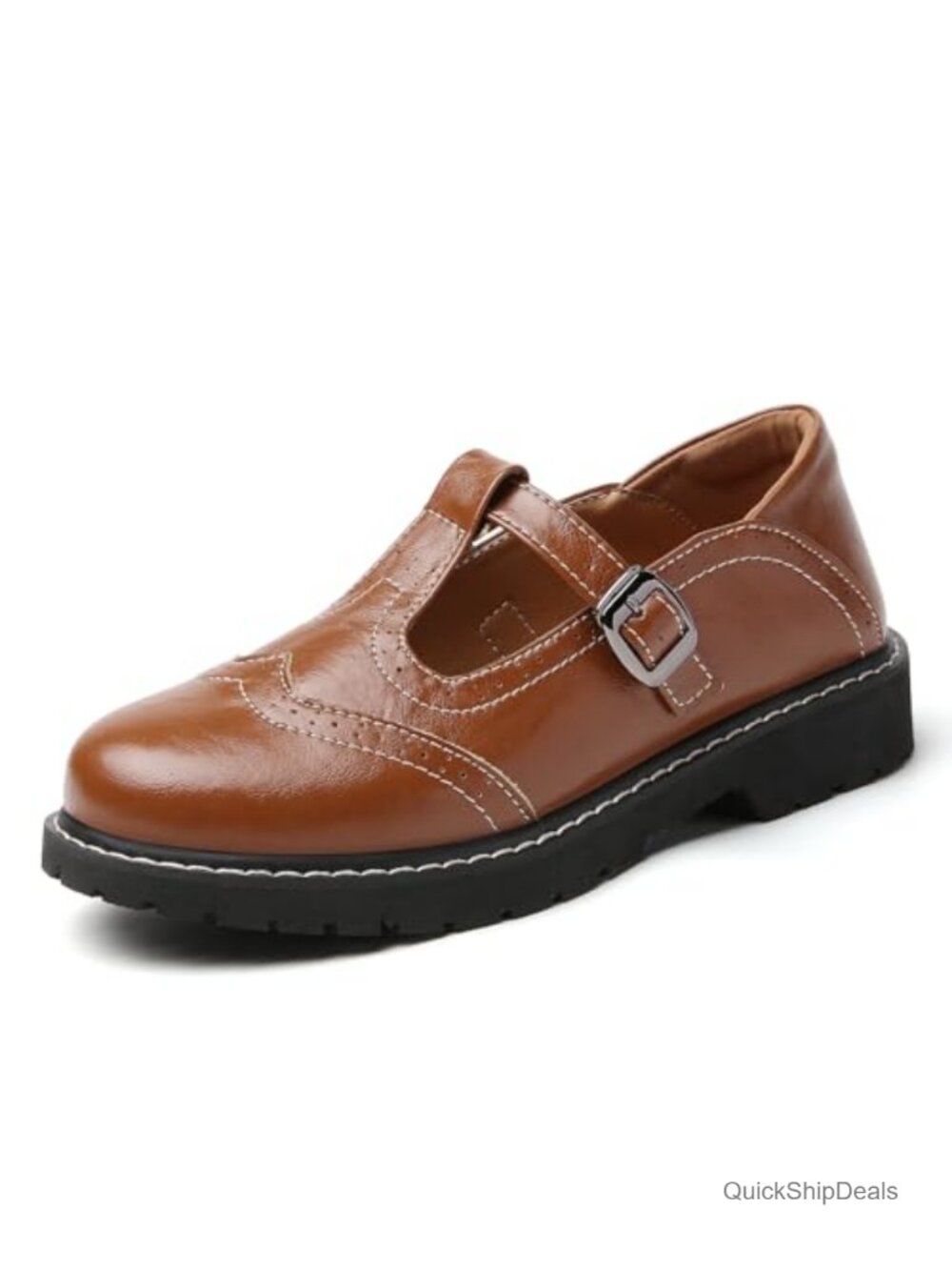 Vintage T-Strap Brogue Mary Jane Shoes Faux Leather Platform Oxfords Women's